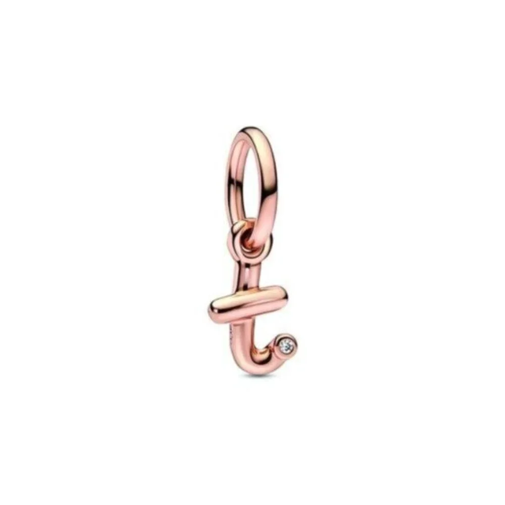 ✅Pandora Moments 14K Rose Gold Plated Cz T Script Charm